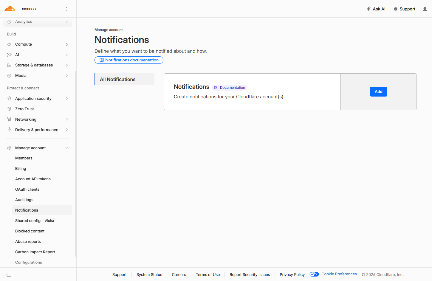Cloudflare Notifications 画面