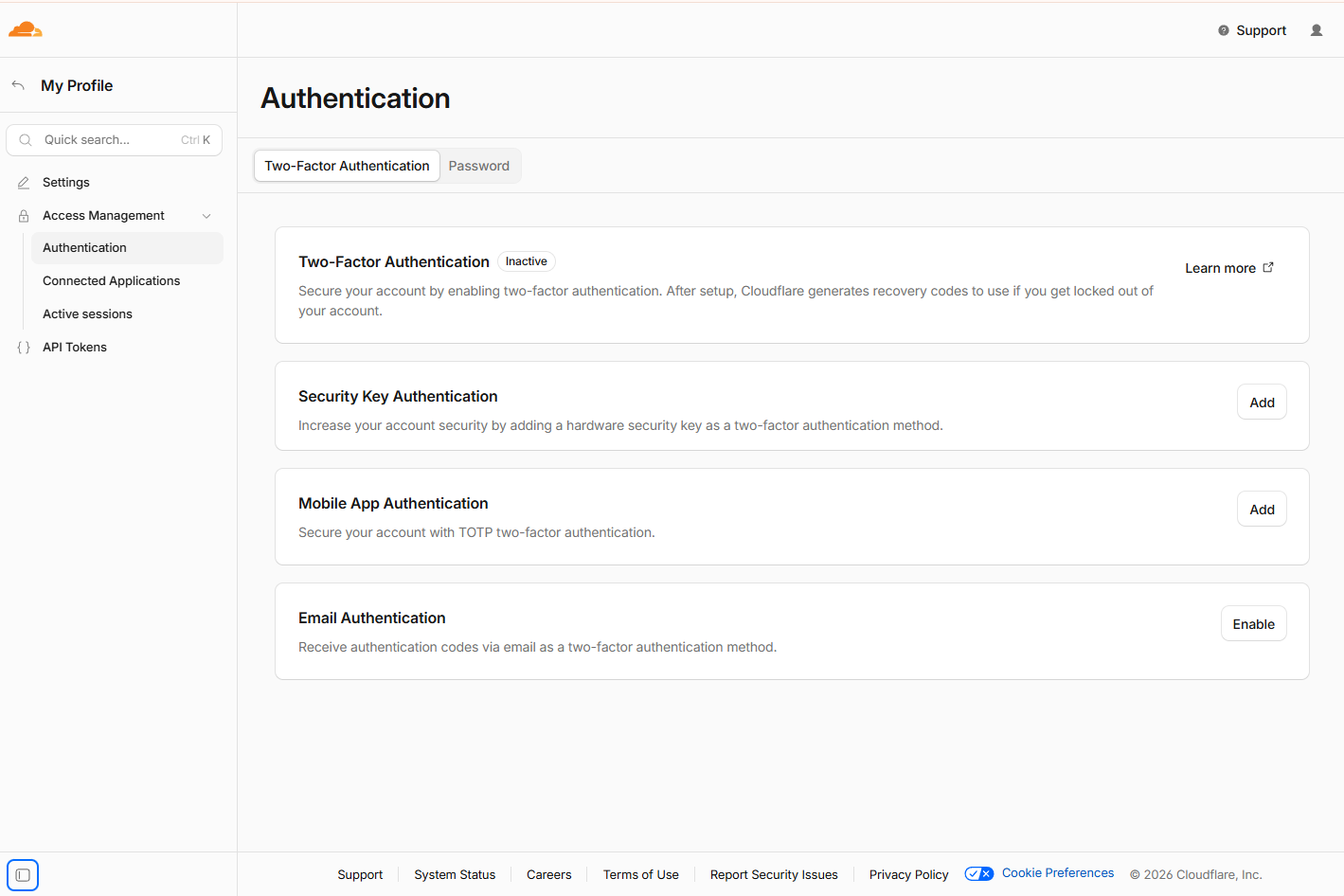 Cloudflare の二要素認証方式