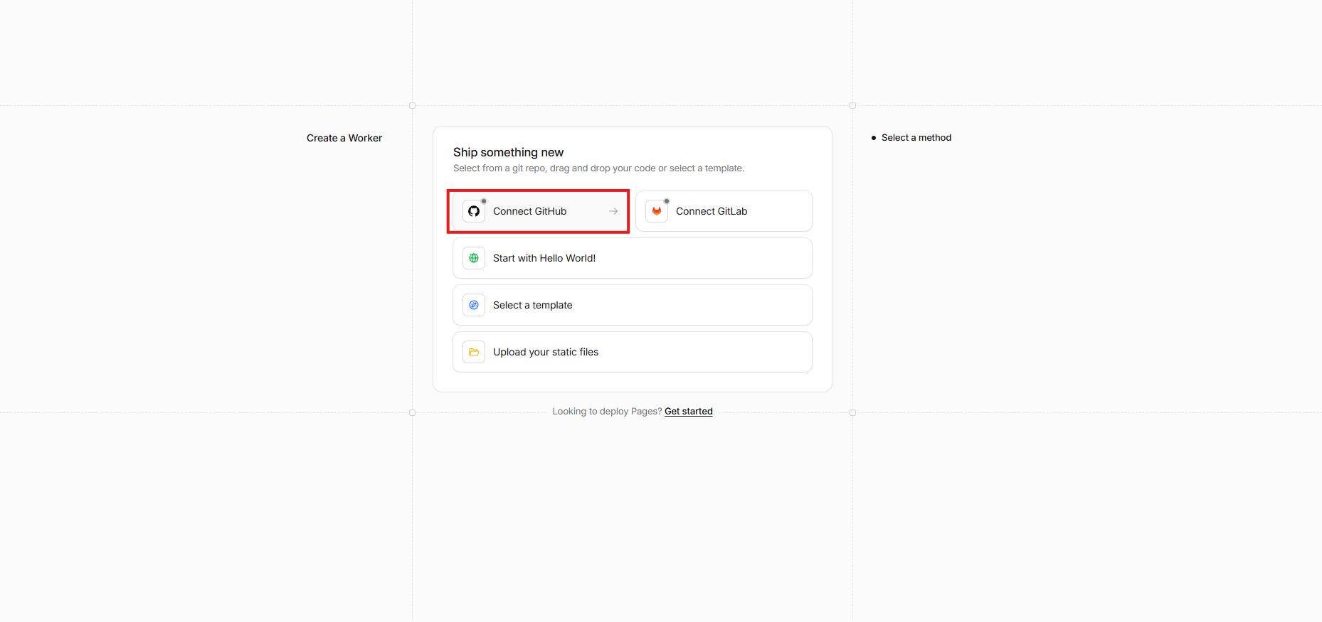Worker 作成時に Connect GitHub を選択